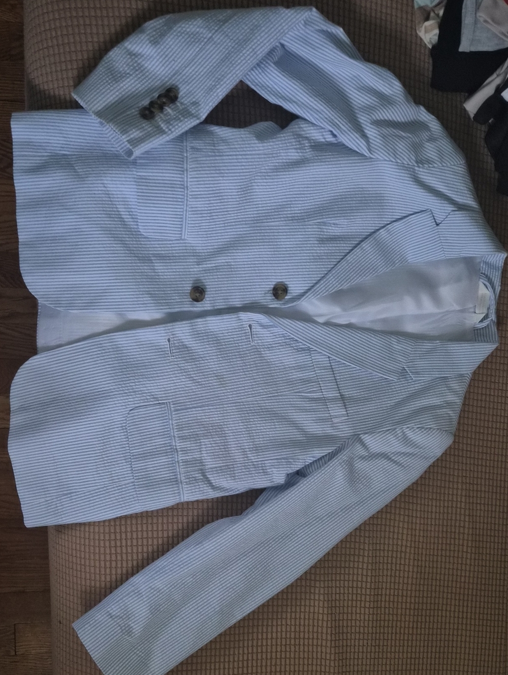 Cat & Jack Light Blue & White Seersucker Stripe Blazer & Pants Set For Boys